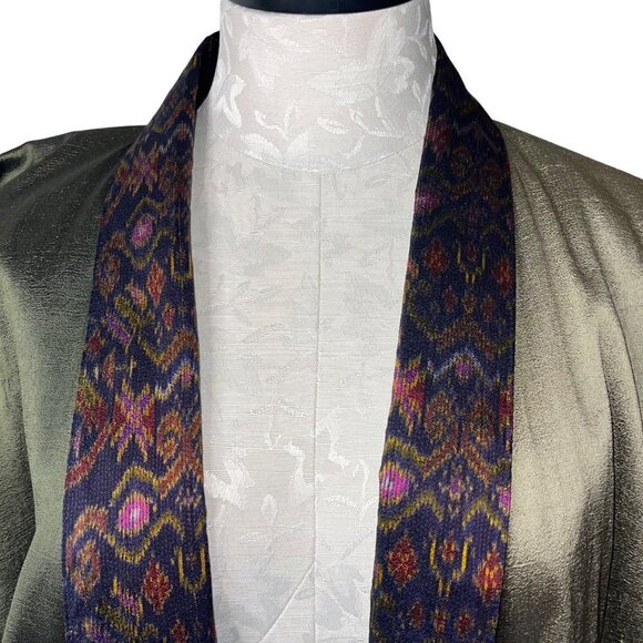 Mekong River Textiles Womens Kimono Jacket Size S Green Fair Trade Ikat Collar - Picture 3 of 9